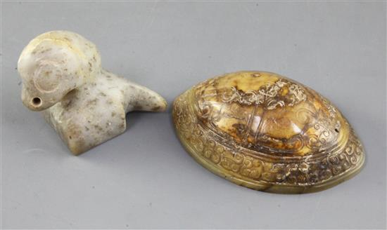 A rare Chinese archaic white and yellow jade ornament, probably Eastern Zhou dynasty, (2)